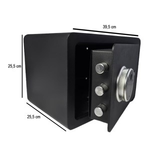 Czarny sejf biurowy domowy na kod i klucz elektroniczny odcisk palca