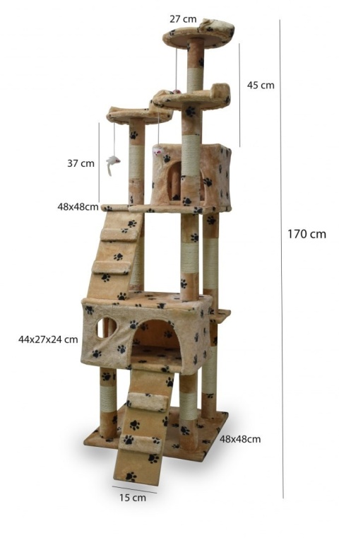 DRAPAK DLA KOTA 170CM BEŻOWY W ŁAPKI DOMEK DRZEWKO LEGOWISKO
