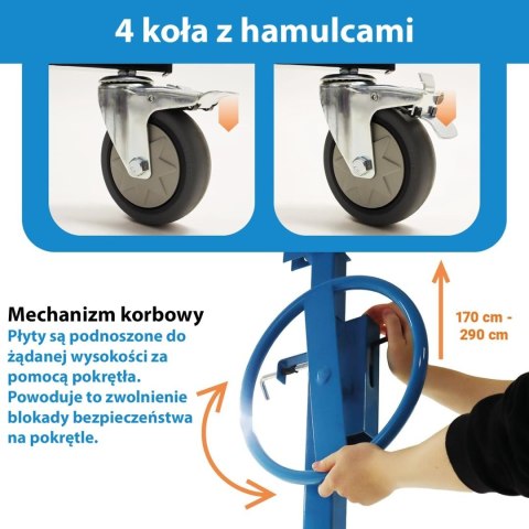 Podnośnik do płyt karton-gipsowych GK OSB 17-290cm do 40kg