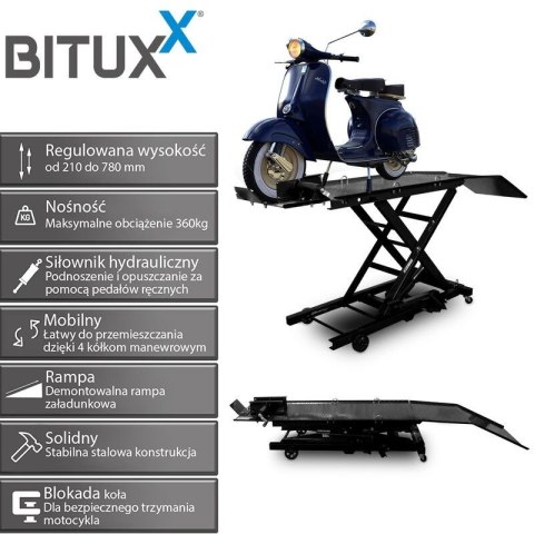 Podnośnik nożycowy hydrauliczny platforma serwisowa do 360kg czarny