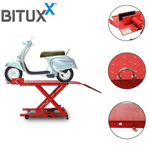 Podnośnik nożycowy hydrauliczny platforma serwisowa do 360kg czerwony