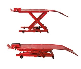 Podnośnik nożycowy hydrauliczny platforma serwisowa do 360kg czerwony