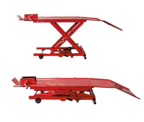 Podnośnik nożycowy hydrauliczny platforma serwisowa do 360kg czerwony