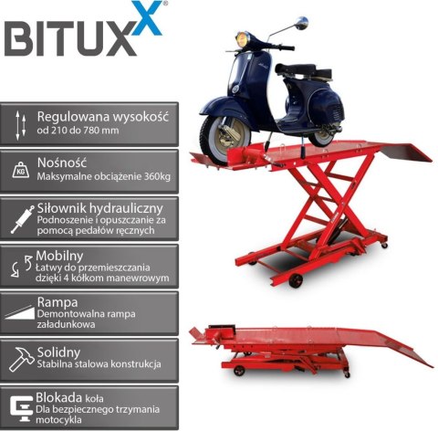 Podnośnik nożycowy hydrauliczny platforma serwisowa do 360kg czerwony