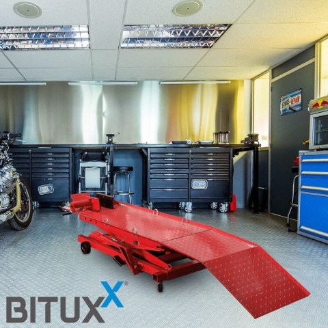 Podnośnik nożycowy hydrauliczny platforma serwisowa do 360kg czerwony