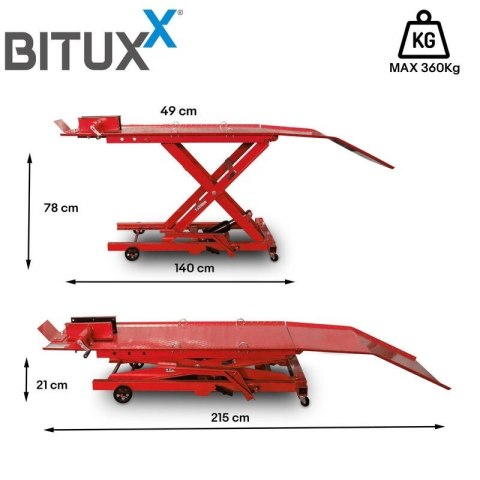 Podnośnik nożycowy hydrauliczny platforma serwisowa do 360kg czerwony