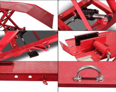 Podnośnik nożycowy hydrauliczny platforma serwisowa do 360kg czerwony