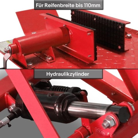 Podnośnik nożycowy hydrauliczny platforma serwisowa do 360kg czerwony