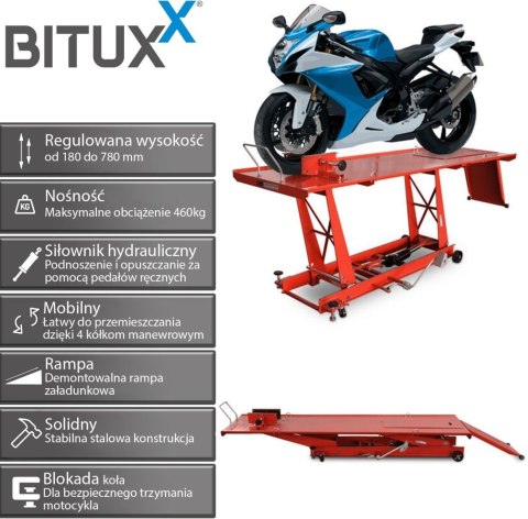 Podnośnik nożycowy hydrauliczny platforma serwisowa do motocykli 460kg