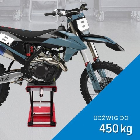 Podnośnik nożycowy korbowy do motocykla 450kg czerwony