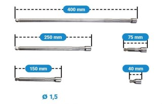 Przedłużki nasadowe do grzechotek kluczy 3/8" 40-400 mm