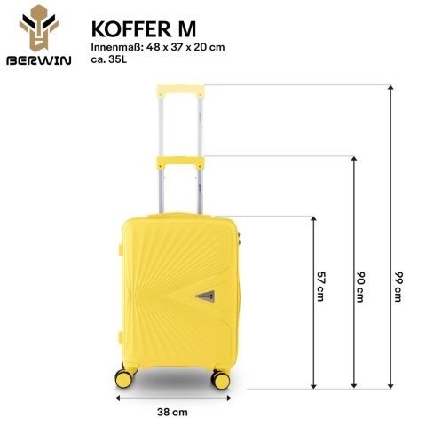 Zestaw 4 walizek BERWIN ABS XL+L+M+Kuferek żółte 4 kółka 360stopni