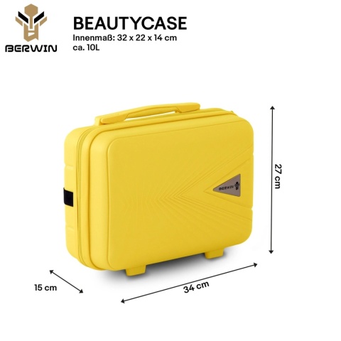 Zestaw 4 walizek BERWIN ABS XL+L+M+Kuferek żółte 4 kółka 360stopni