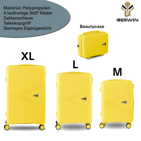Zestaw 4 walizek BERWIN ABS XL+L+M+Kuferek żółte 4 kółka 360stopni