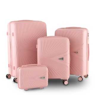 Zestaw Walizek Podróżnych BERWIN 4w1 – Róż Matowy, ABS, obrotowe kółka 360°, komplet XL–M + Kuferek