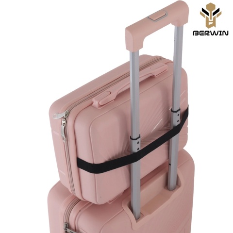 Zestaw Walizek Podróżnych BERWIN 4w1 – Róż Matowy, ABS, obrotowe kółka 360°, komplet XL–M + Kuferek