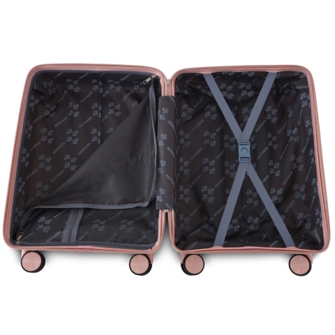 Zestaw Walizek Podróżnych BERWIN 4w1 – Róż Matowy, ABS, obrotowe kółka 360°, komplet XL–M + Kuferek