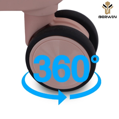 Zestaw Walizek Podróżnych BERWIN 4w1 – Róż Matowy, ABS, obrotowe kółka 360°, komplet XL–M + Kuferek