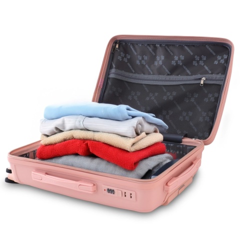 Zestaw Walizek Podróżnych BERWIN 4w1 – Róż Matowy, ABS, obrotowe kółka 360°, komplet XL–M + Kuferek