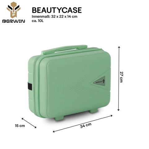 Zestaw walizek miętowe podróżne na 4 kółkach 4 sztuki Berwin ABS z kuferkiem