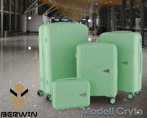 Zestaw walizek miętowe podróżne na 4 kółkach 4 sztuki Berwin ABS z kuferkiem