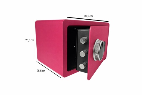 Różowy sejf biurowy domowy na kod i klucz elektroniczny odcisk palca