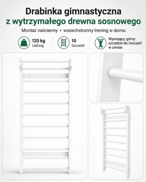 Drabinka gimnastyczna rehabilitacyjna drewniana biała 195cm