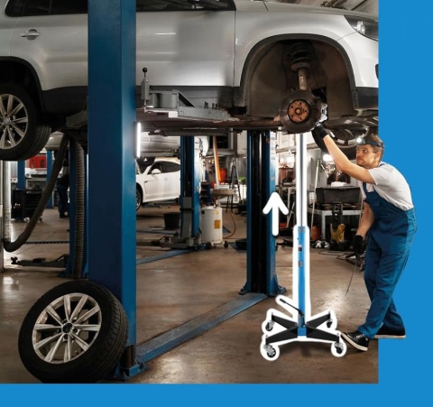 Hydrauliczny podnośnik do skrzyń biegów mobilny do 500kg niebieski