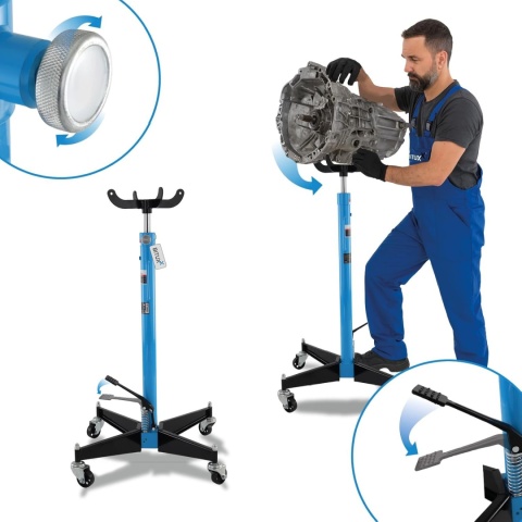 Hydrauliczny podnośnik do skrzyń biegów mobilny do 500kg niebieski