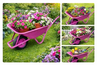 Taczka ogrodowa dekoracyjna różowa do 250kg