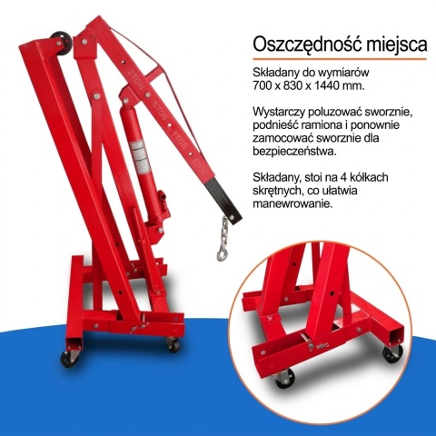 Solidny Żuraw Warsztatowy 2000kg Podnośnik Silnika Hydrauliczny Składany BITUXX