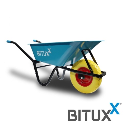 Taczka ogrodowa niebieska z żółtym kołem PU do 250kg 100l