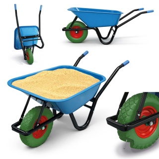 Taczka ogrodowa niebieska z zielonym kołem PU do 250kg 100l