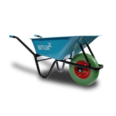 Taczka ogrodowa niebieska z zielonym kołem PU do 250kg 100l