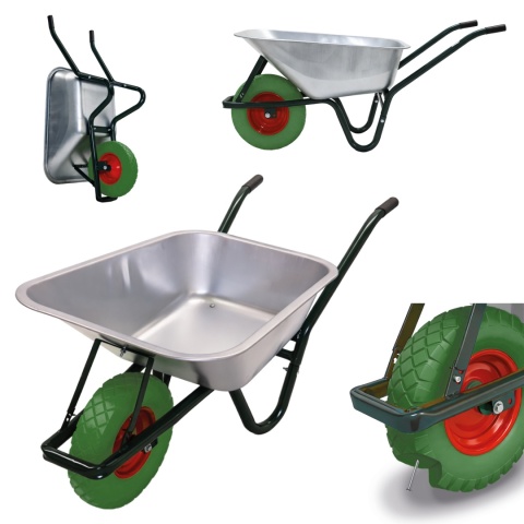 Taczka ogrodowa z zielonym kołem PU do 250kg 100l