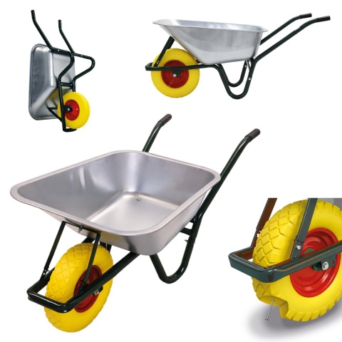 Taczka ogrodowa z żółtym kołem PU do 250kg 100l