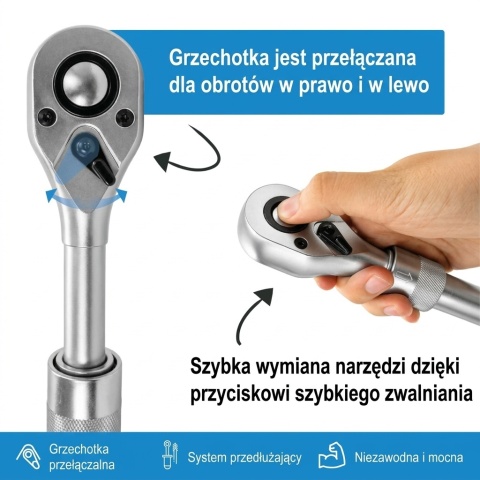 Zestaw kluczy teleskopowych z grzechotką 3 elementy