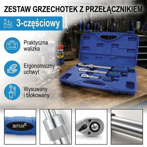 Zestaw kluczy teleskopowych z grzechotką 3 elementy