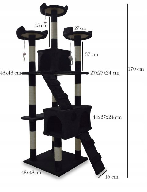 DRAPAK DLA KOTA CZARNY 170CM DRZEWKO Z LEGOWISKAMI