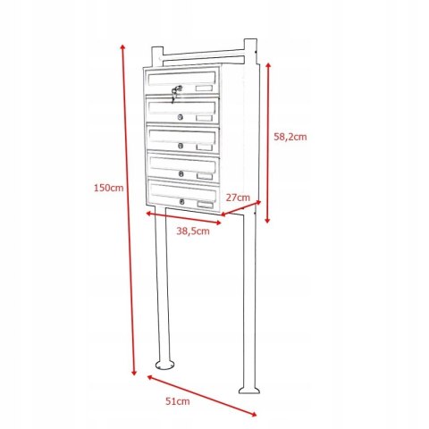 Skrzynka pocztowa lokatorska grafitowa 5 wrzutów