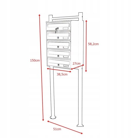 Skrzynka pocztowa lokatorska grafitowa 5 wrzutów